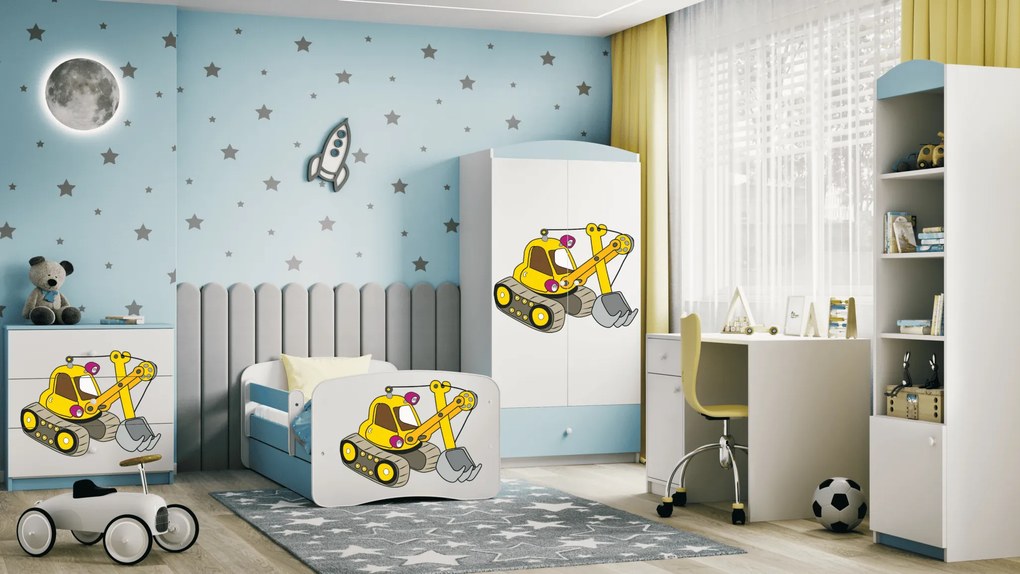 Letoss Detská posteľ BABY DREAMS 140/70 -Bager Biela S matracom S uložným priestorom