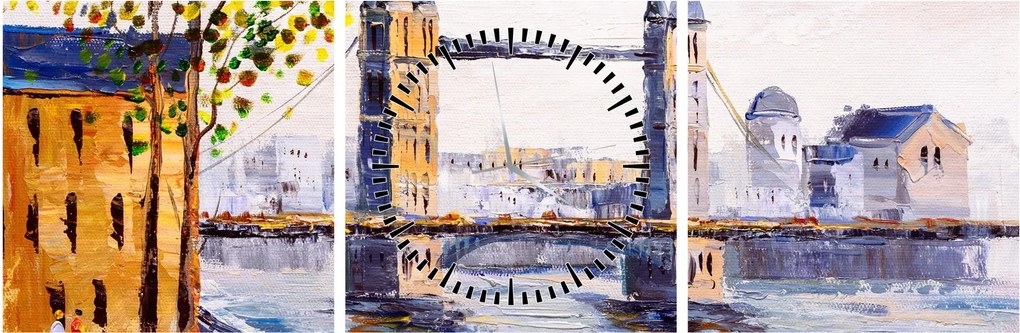 Obraz - Maľba mesta (s hodinami) (90x30 cm)