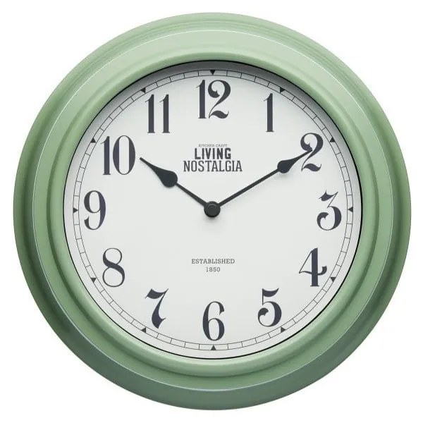 Zelené nástenné hodiny Kitchen Craft Living Nostalgia, ⌀ 25,5 cm