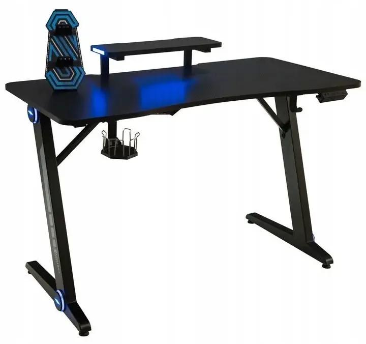 Herný stôl, LED, čierny | 120 x 60 x 76 cm