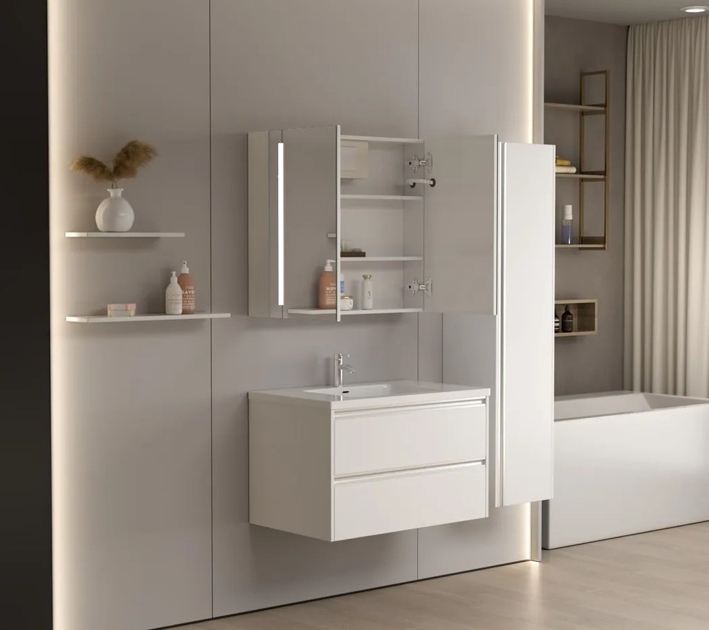 Erga Hana, zrkadlová galérka s LED osvetlením 80x70cm s integrovanou zásuvkou, biela, ERG-V05-HANA-8070-WH