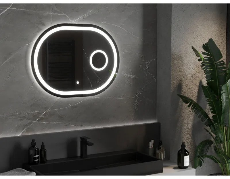 Mexen Umba, LED kúpeľňové zrkadlo s podsvietením a kozmetickým zrkadlom 80 x 60 cm, 6000K, ochrana proti zahmlievaniu, 9822-080-060-611-00