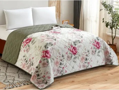 Prehoz postele Fiori 220x240 cm, kvetinový zelený%