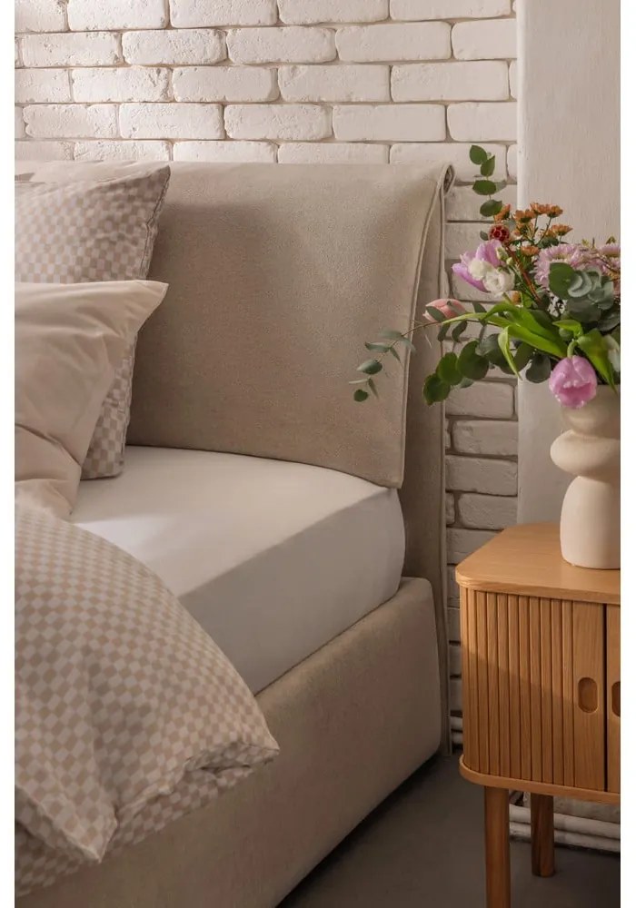 Béžová čalúnená dvojlôžková posteľ s úložným priestorom s roštom 160x200 cm Myra Pillow – Bonami Selection
