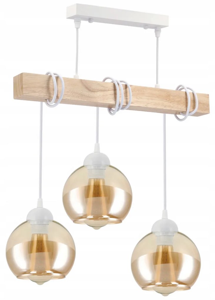 BERGE Drevená LED stropná závesná lampa 3xE27 - biela