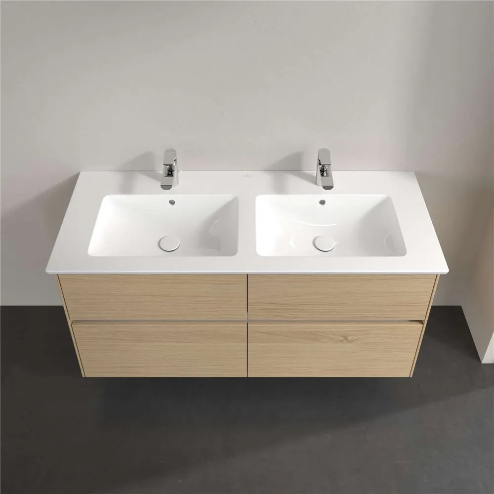 VILLEROY &amp; BOCH Collaro závesná skrinka pod dvojumývadlo, 4 zásuvky, s LED osvetlením, 1261 x 480 x 610 mm, Nordic Oak, C147B0VJ