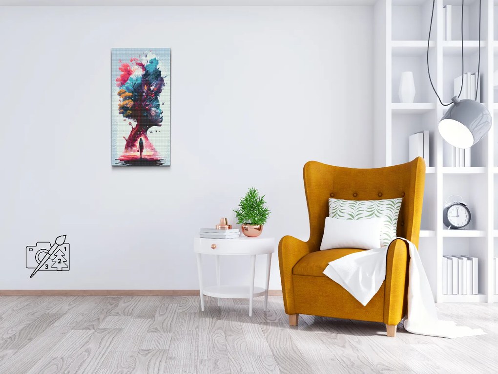 Gario Diamantové maľovanie Strom života v hlave Rozmery: 40 x 80 cm, Rámovanie: S vnútorným rámom, Diamanty: Okrúhle