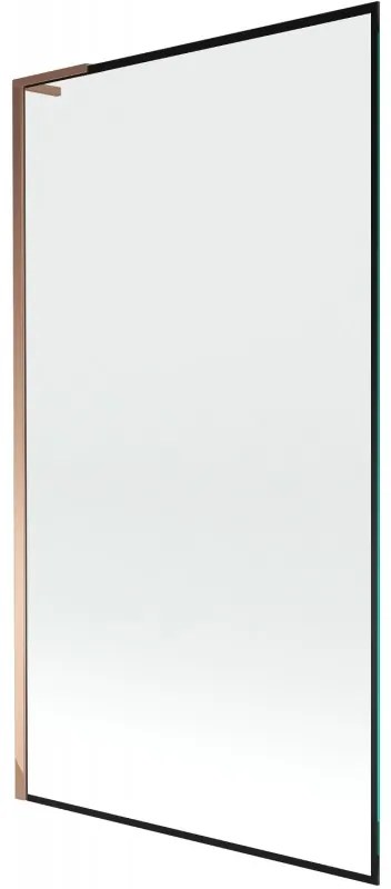 Mexen Next L, 1-krídlová vaňová zástena 100 x 150 cm, 6mm číre sklo-čierny vzor, ružové zlato profil, 895-100-000-03-70-60