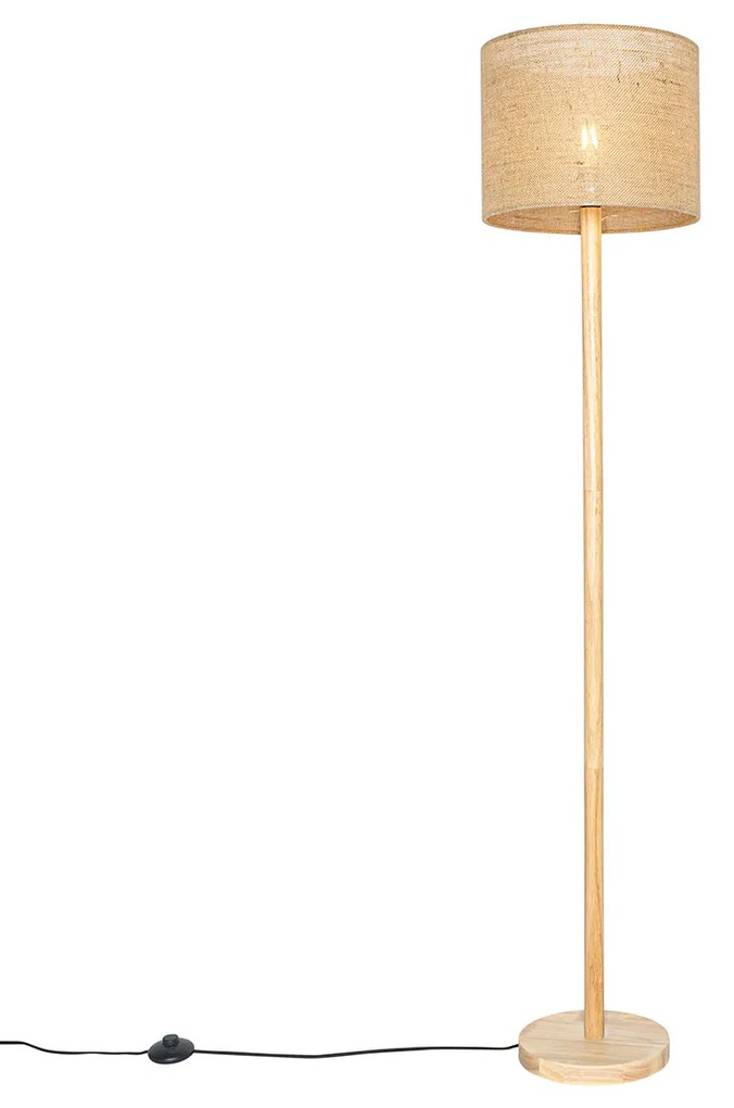 Inteligentná drevená stojaca lampa s prírodným ľanovým tienidlom 32 cm vrátane Wifi A60 - Mels
