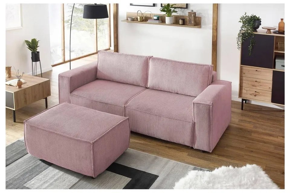 Svetloružový menčestrový taburet Nihad – Bobochic Paris