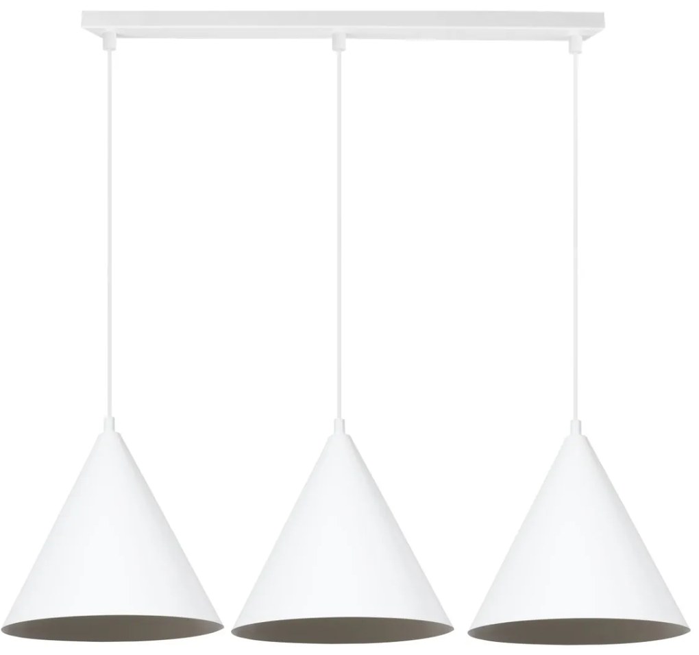 Závesné svietidlo Soho, 3x biele kovové tienidlo, (fi 25cm)