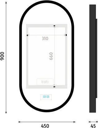Nimco ČIERNE LED zrkadlo 450x900 s dvoma dotykovými senzormi - ZPC 32003LVX-90