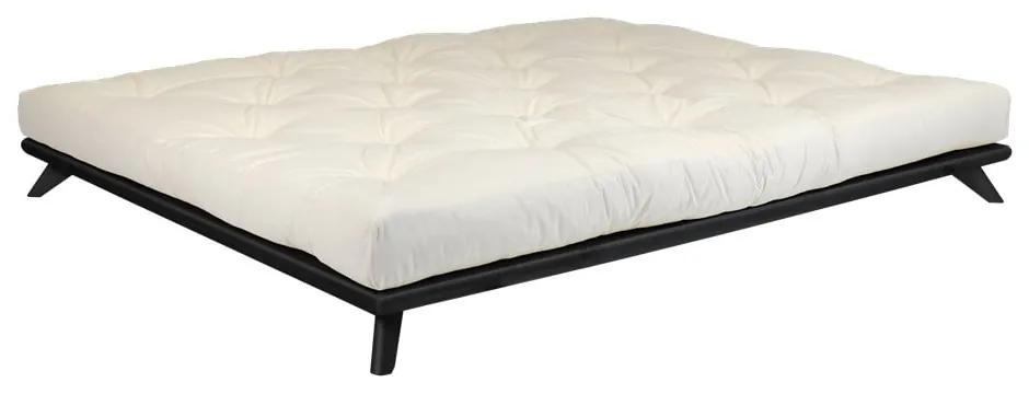 Dvojlôžková posteľ z borovicového dreva s matracom Karup Design Senza Double Latex Black/Natural, 160 × 200 cm