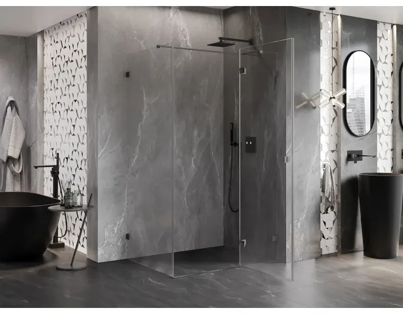 Mexen Lunar T, výklopný sprchový kút pravý 120 x 100 cm, 8mm číre sklo, profil grafit brúsený, 834T-120-100-66-00-P