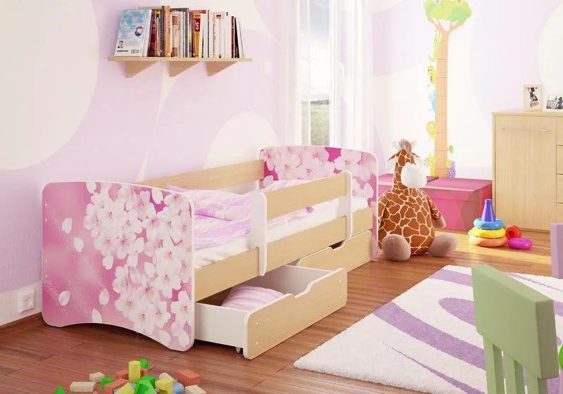 MAXMAX Detská posteľ KVETY funny 160x90cm - so zásuvkou 160x90 pre dievča ÁNO