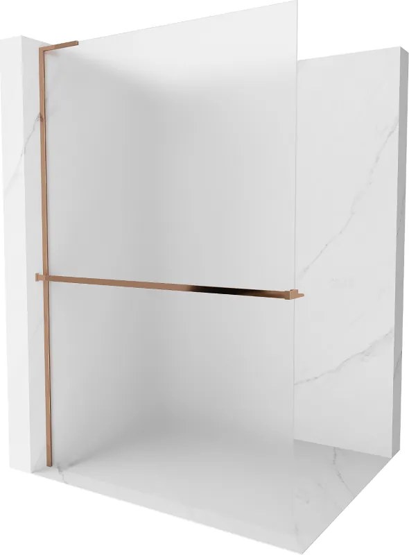 Mexen Kioto+ L, sprchová zástena Walk-In s poličkou a vešiakom 110 x 200 cm, 8mm sklo námraza, ružové zlato profil, 800-110-123-60-30