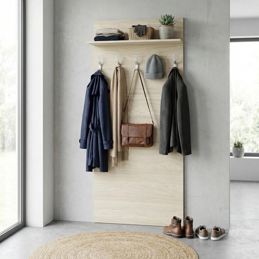 Vešiaková stena HORIZONT, 3 háčiky, polica, roky vodorovne, dub prírodný