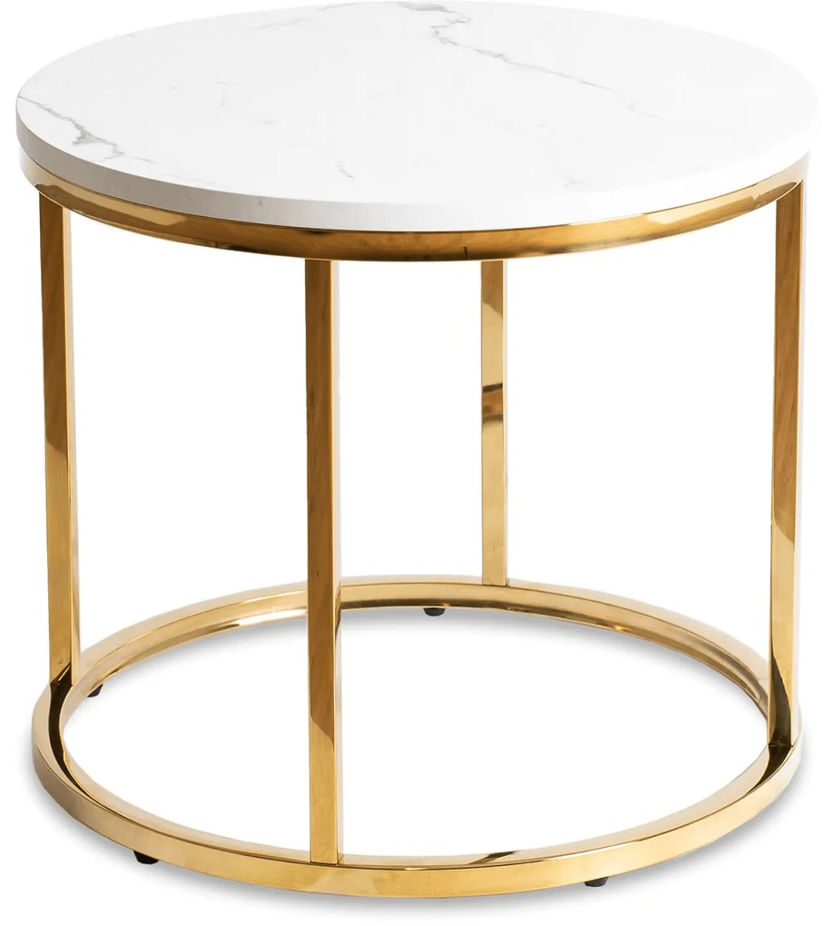 CLIFF okrúhly konferenčný stolík, biely mramor/zlatá
