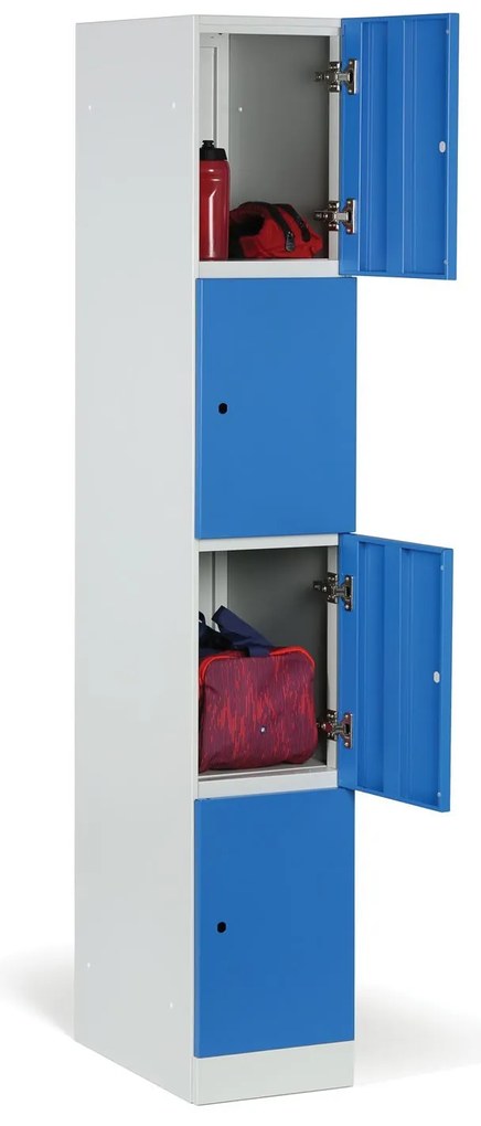 Šatníková skrinka s úložnými boxmi, 4 boxy, 1850 x 300 x 500 mm, zámok s čítačkou RFID kariet, laminované dvere, breza