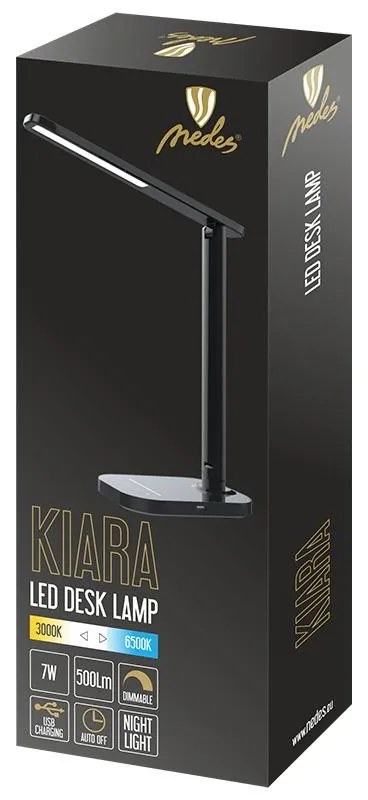 LED lampička KIARA čierna 7W stmievateľná s USB +nočné svetlo + časovač