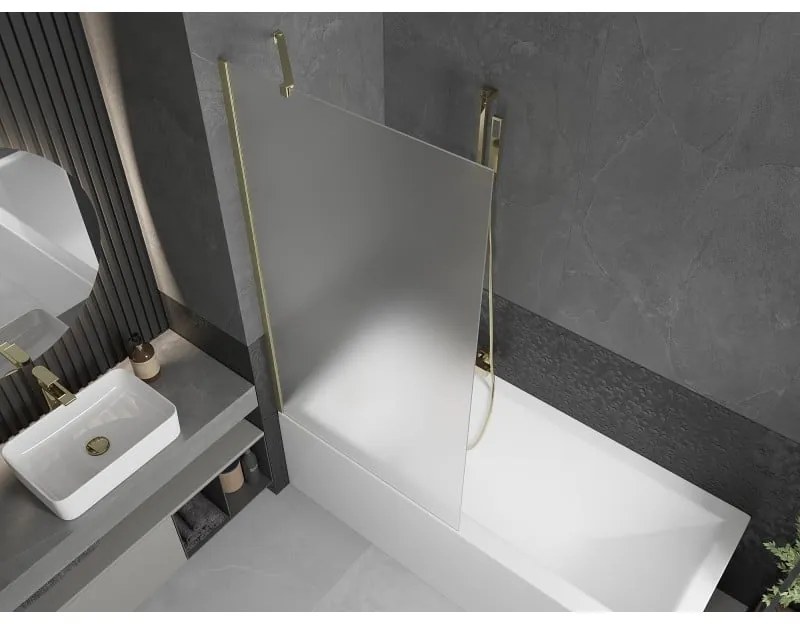 Mexen Next, 1-krídlová vaňová zástena 90 x 150 cm, 6mm sklo námraza, zlatá matná, 895-090-000-00-30-55