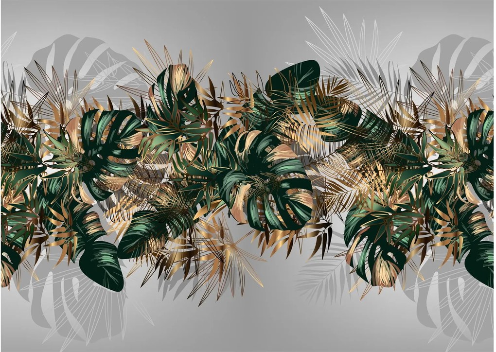 Obraz - Zlato-zelené tropické listy (70x50 cm)