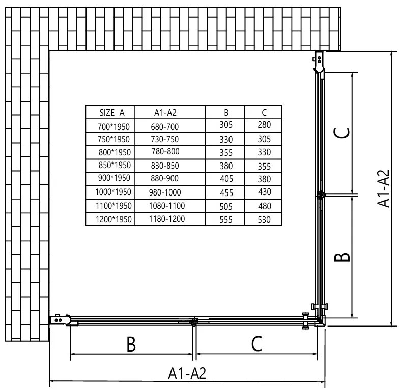 Erga Berlin Double, sprchový kút s dvojitými skladacími dverami 85(dvere) x 90(dvere) x 195 cm, 6mm číre sklo, čierny profil, ERG-V02-BERLIN-D085D090-CL-BK