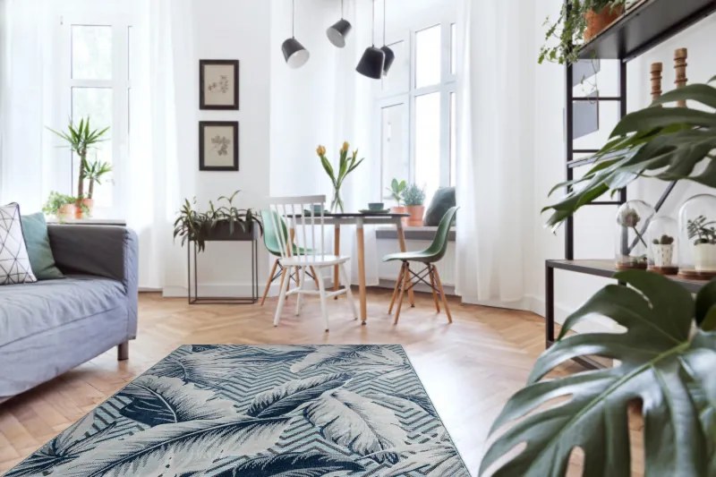 Kusový koberec Botanic 65242 Feathers aqua – na von aj na doma, 137x190, modrá, chodba / predsieň, Dywany Łuszczów