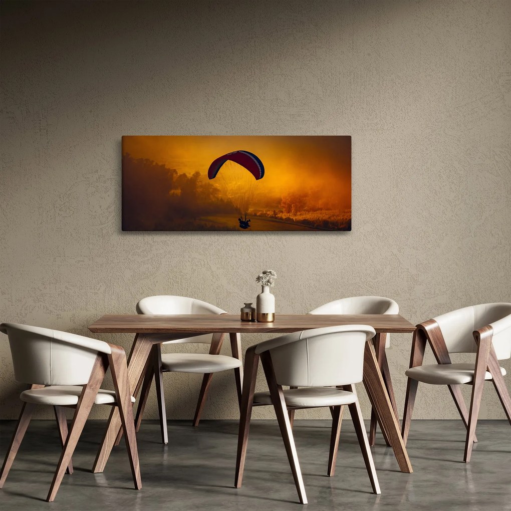 Obraz parašutistu v západe slnka (120x50 cm)