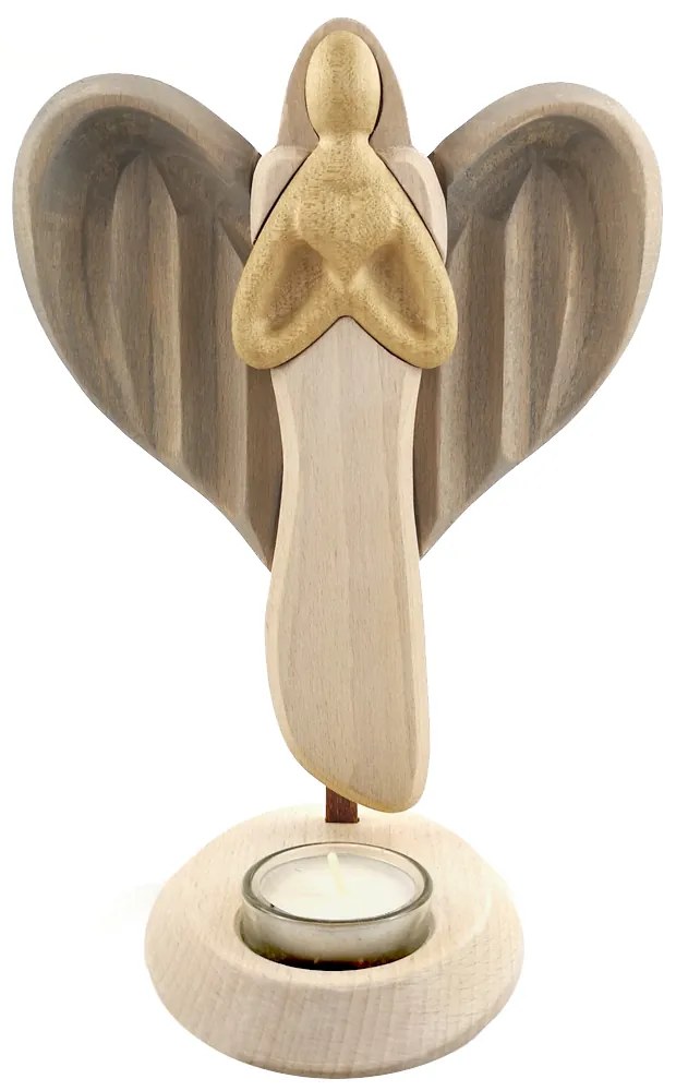 AMADEA Drevený svietnik anjel so srdcom, farebný, masívne drevo, výška 25 cm