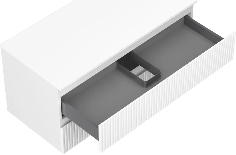 Mexen Rivel, kúpeľňová skrinka 100 cm s hornou časťou, 2 zásuvky, drážkovaná, biela matná, 91A20-10047-2-BFFC01