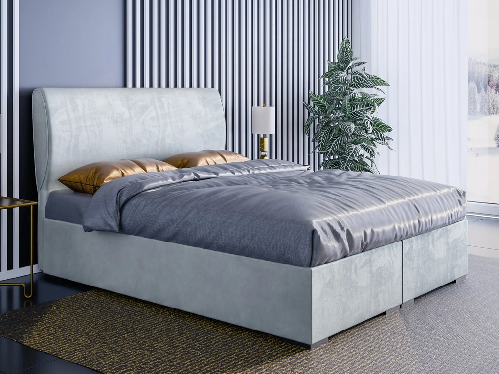 Manželská posteľ Boxspring 160 cm Simoon (svetlosivá) (s matracom a úl. priestorom). Akcia -20%. Vlastná spoľahlivá doprava až k Vám domov. 1043451