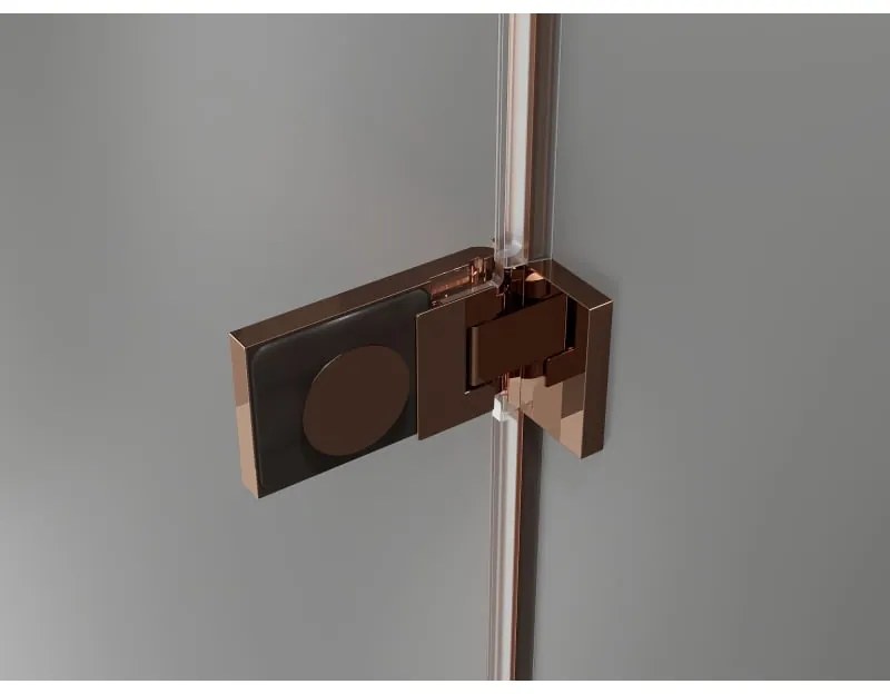 Mexen Lunar-F, 1-krídlový sprchový kút so skladacími dverami, pravý, 80 x 80 cm, 8mm číre sklo, ružové zlato profil, 836-080-080-60-00-P