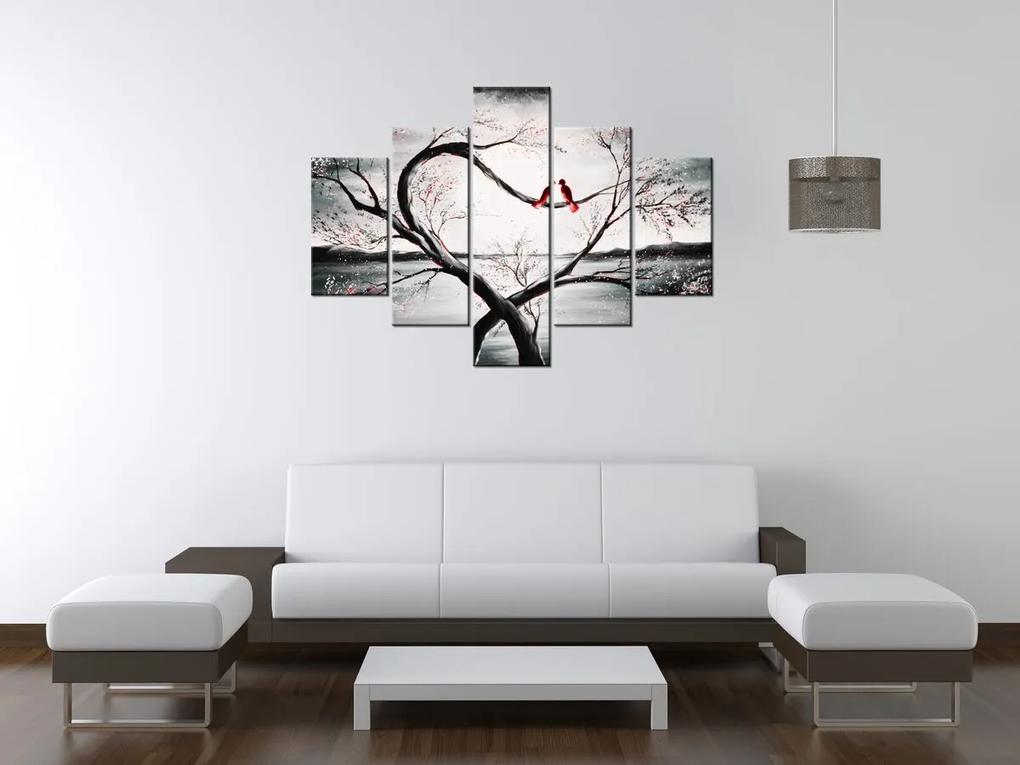 Gario Ručne maľovaný obraz Vtáčia láska - 5 dielny Rozmery: 150 x 105 cm