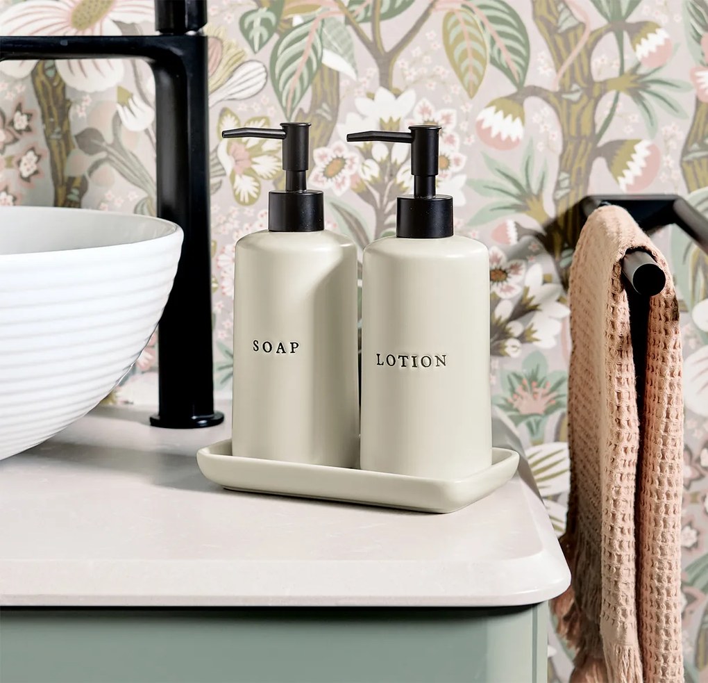 Zeller Present Súprava keramických dávkovačov na mydlo a mlieko s miskou SOAP+LOTION