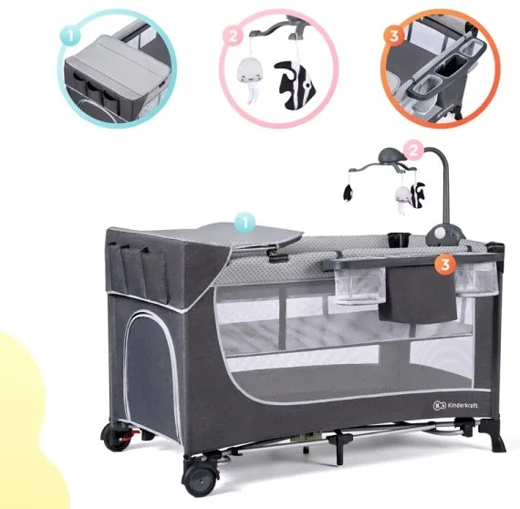 KINDERKRAFT - Cestovná postieľka LEODY šedá