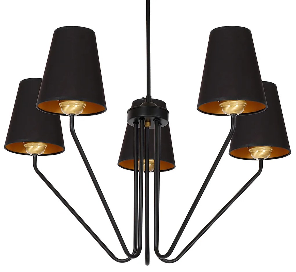 Luster Victoria, 5x čierne textilné tienidlo, b/g