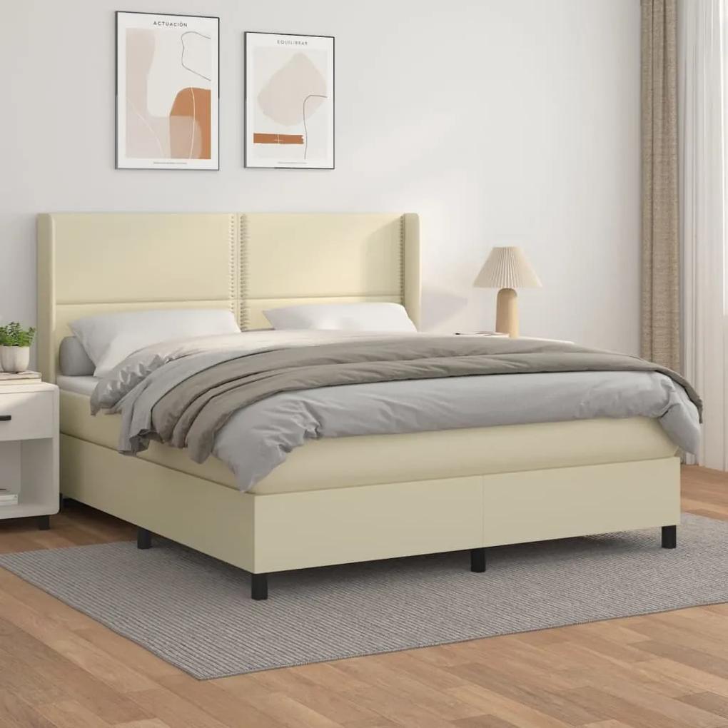 Boxspring posteľ s matracom krémová 160x200 cm umelá koža 3132449