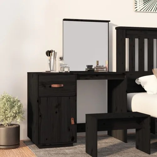 vidaXL Toaletný stolík čierny 95x50x134 cm masívne borovicové drevo-