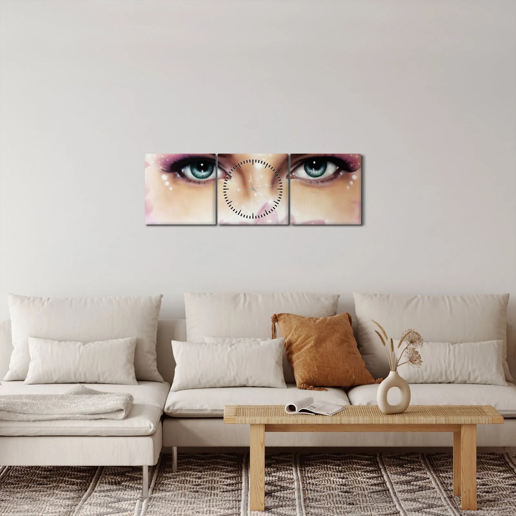 Obraz - Očarujúce oči (s hodinami) (90x30 cm)