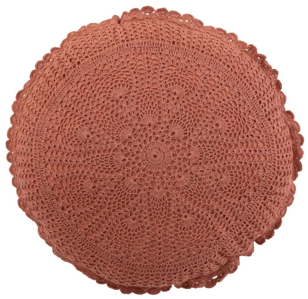 Hnedý okrúhly bavlnený vankúš s čipkou Lace brown - Ø 38*12cm