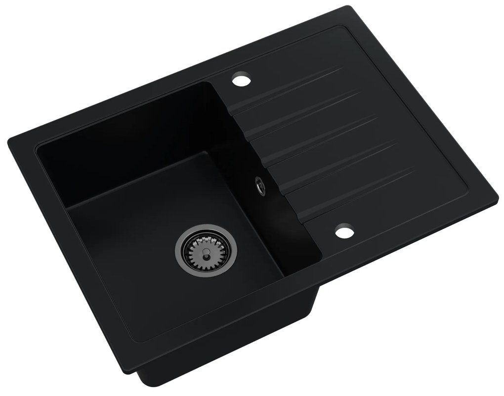 Sink Quality Titanite, kuchynský granitový drez 680x495x215 mm + čierny sifón, čierna, SKQ-TIT.C.1KKO.XB