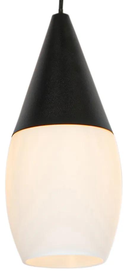 Moderné závesné svietidlo čierne s opálovým sklom - Drop
