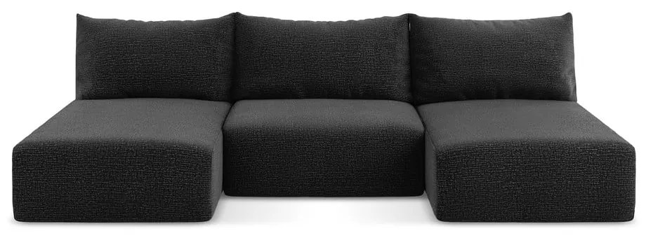 Čierna rozkladacia/s úložným priestorom rohová pohovka Kalena – Makamii