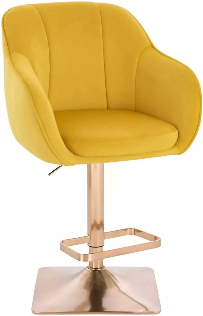 LuxuryForm DESIGN Barová stolička AVOLA VELUR na zlatej hranatej podstave - žltá