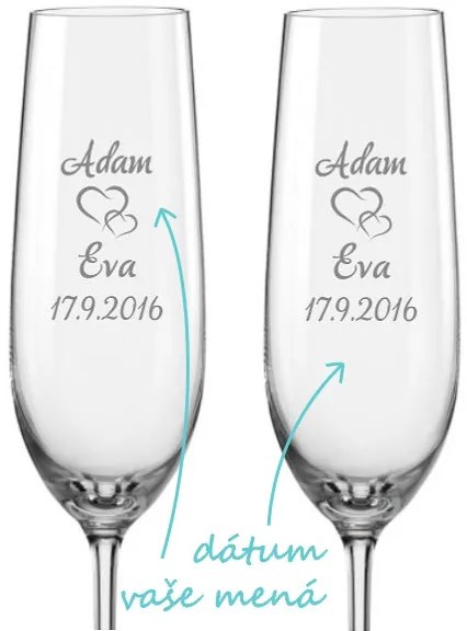 Svadobné poháre na sekt Spojená srdce, 2 ks