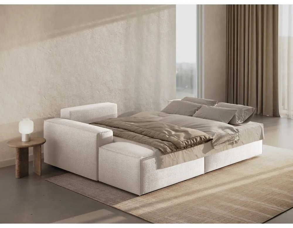 Biela rozkladacia rohová pohovka z textílie bouclé (ľavý roh) Jodie – Micadoni Home