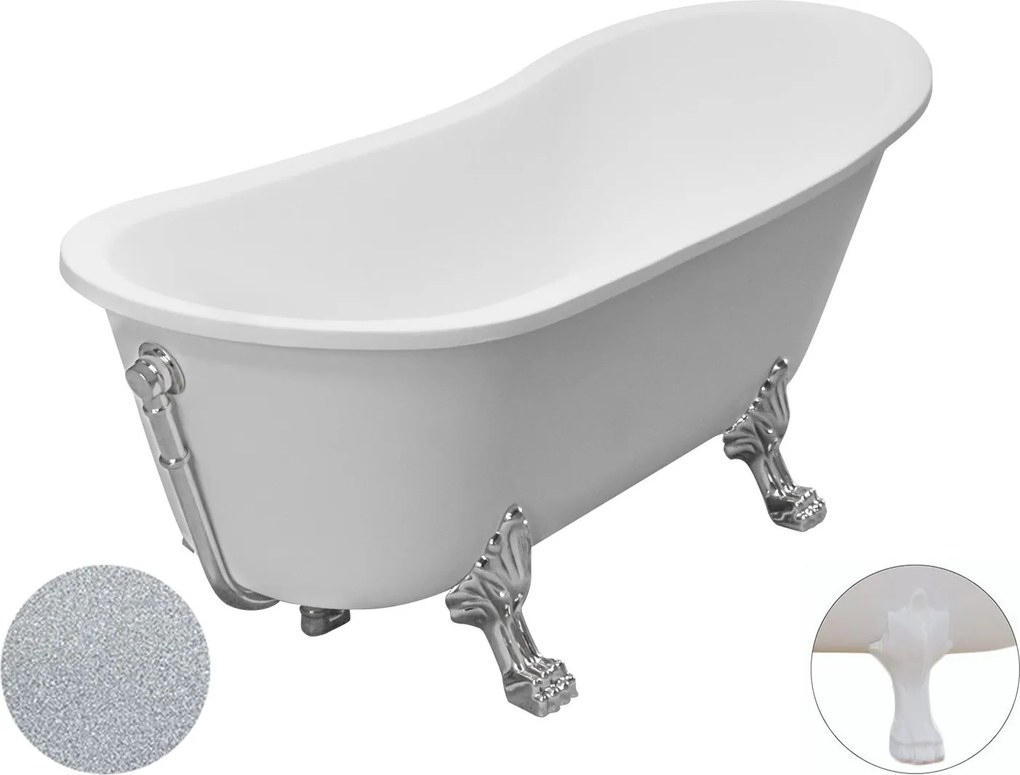 Besco Akrylátová voľne stojaca vaňa Olaya Glam S 160x68 s prepadom BESCO-Typ výpuste: Click-Clack s prepadom, chróm, BESCO-Nôžky: Čierna mat