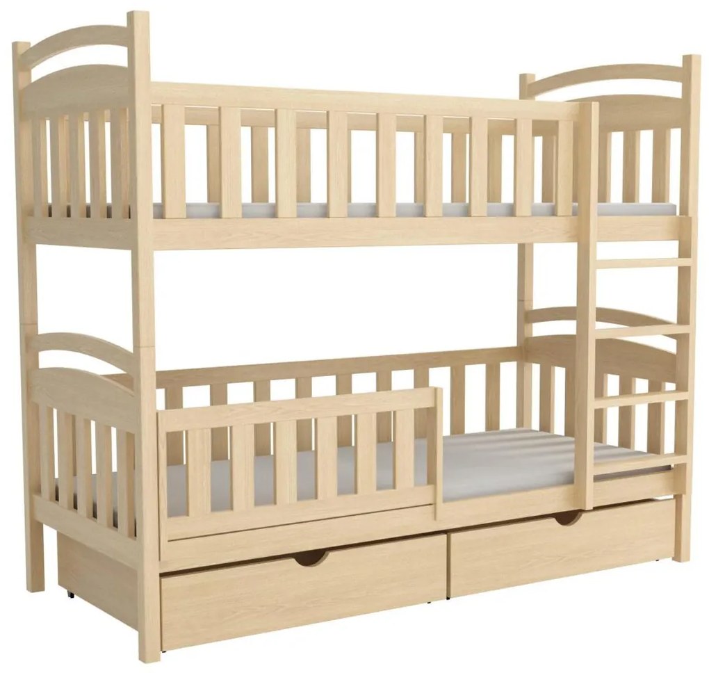 Detská poschodová posteľ z masívu borovice KRISTEN so šuplíkmi - 200x90 cm - PRÍRODNÁ BOROVICA