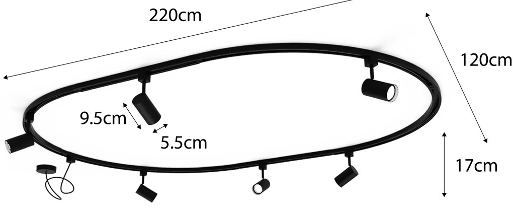 Moderný koľajnicový systém s 8 reflektormi biely 1-fázový oválny 200 cm - Iconic Jeana